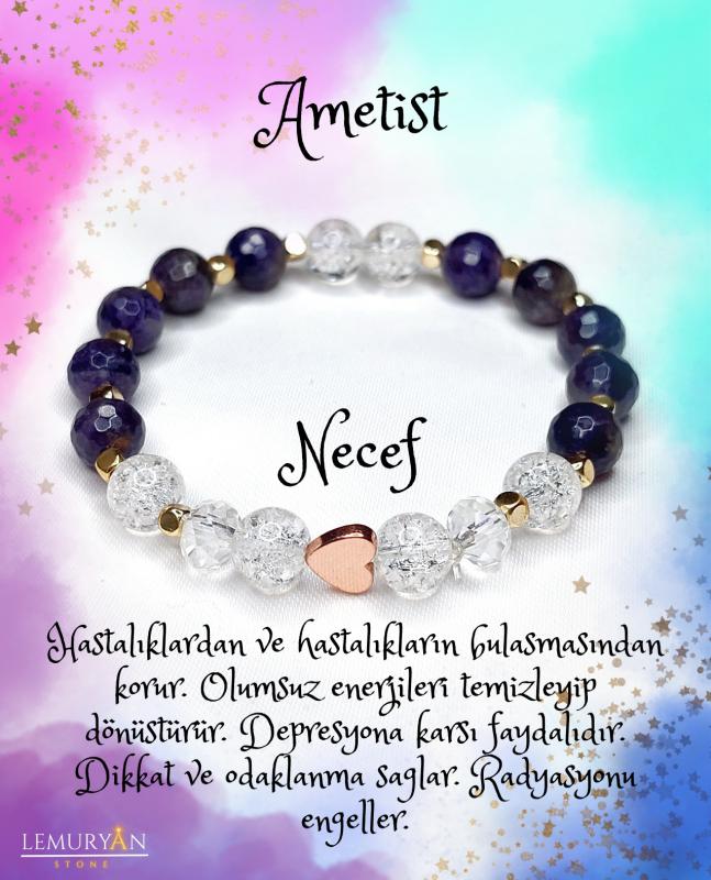 Ametist & Necef Rose Kalp Hematit Bileklik