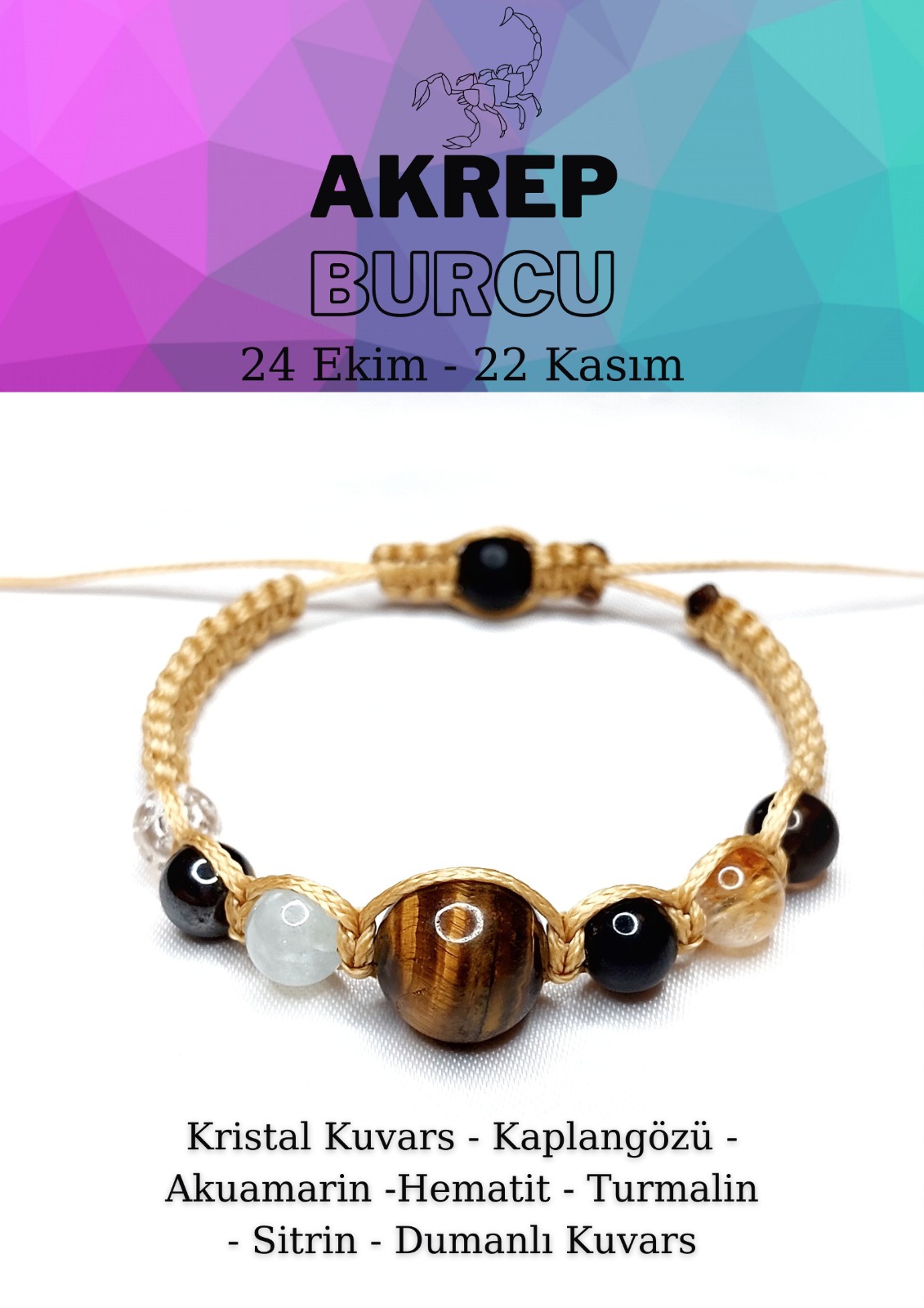 Akrep Burcu Bohem Ayarlanabilir Unisex Bileklik 