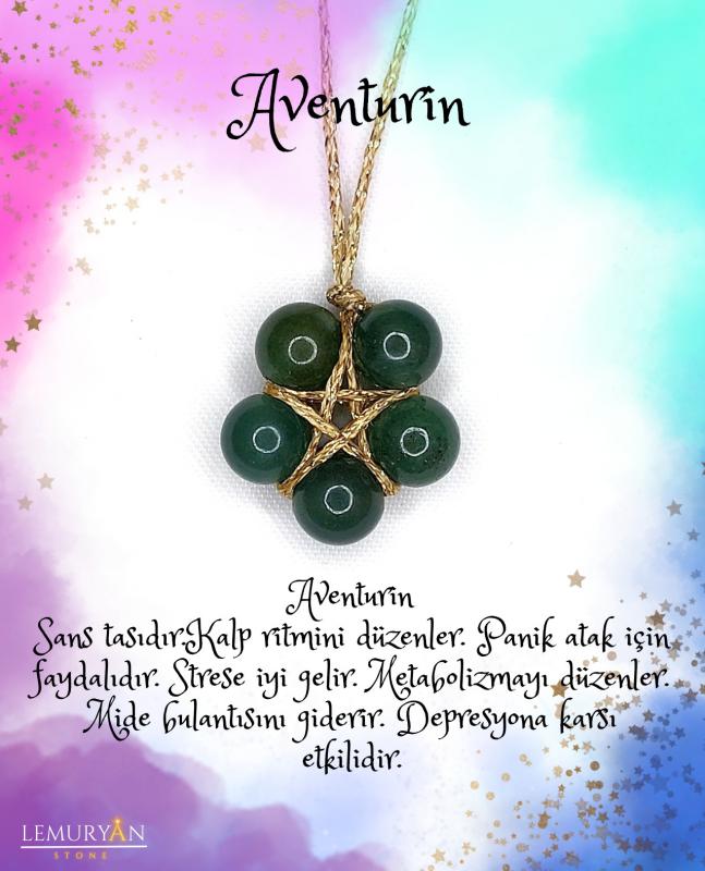 Aventurin Gold Pentagram Kolye