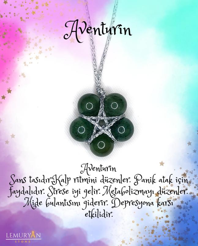 Aventurin Silver Pentagram Kolye