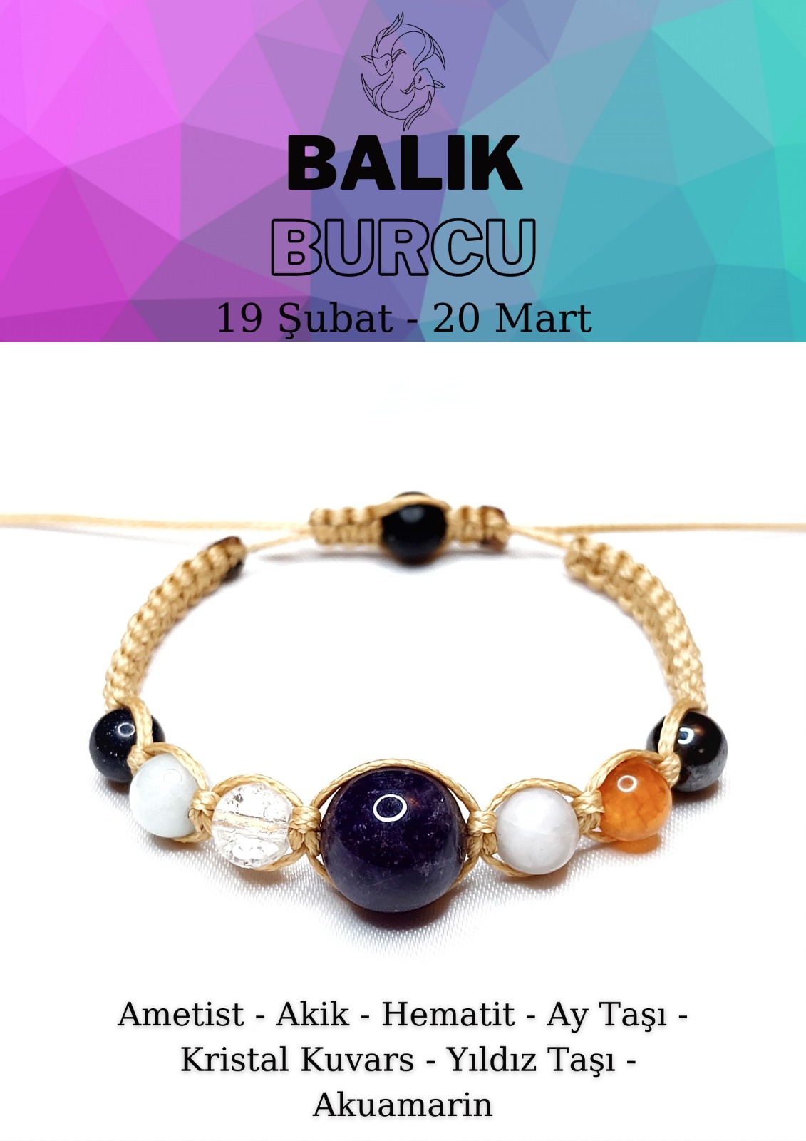 Balık Burcu Bohem Ayarlanabilir Unisex Bileklik