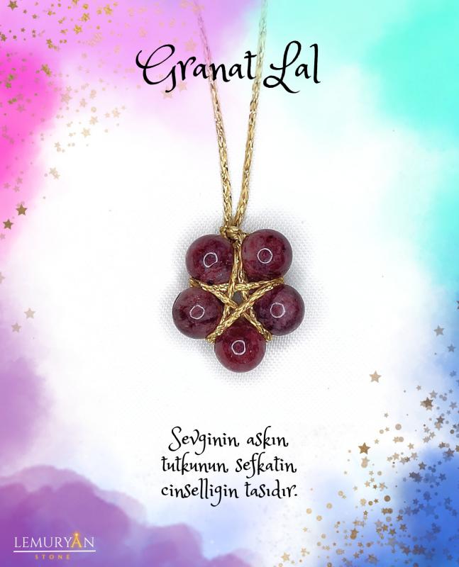 Granat Lal Gold Pentagram Kolye