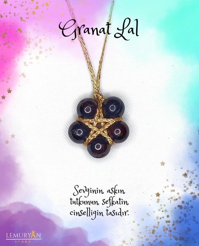 Koyu Granat Lal Gold Pentagram Kolye