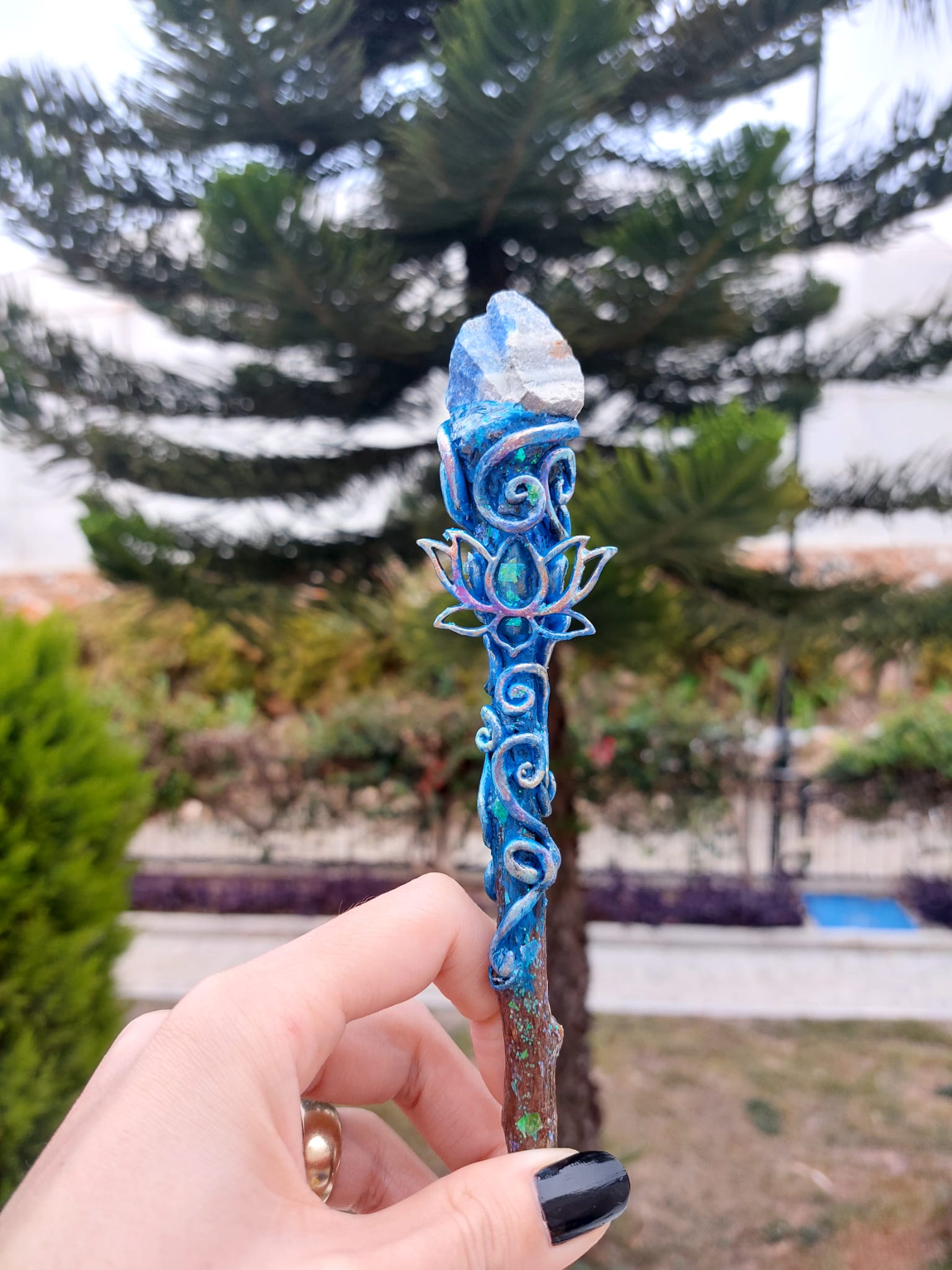 Lapis Lazuli & Blue Lotus Wand Doğaltaş Enerji Değneği