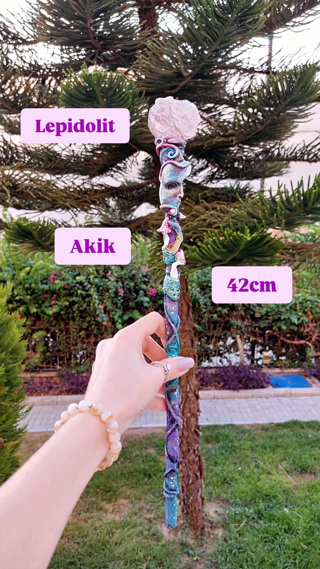 Lepidolit & Rainbow Akik Enerji Değneği (Asa)