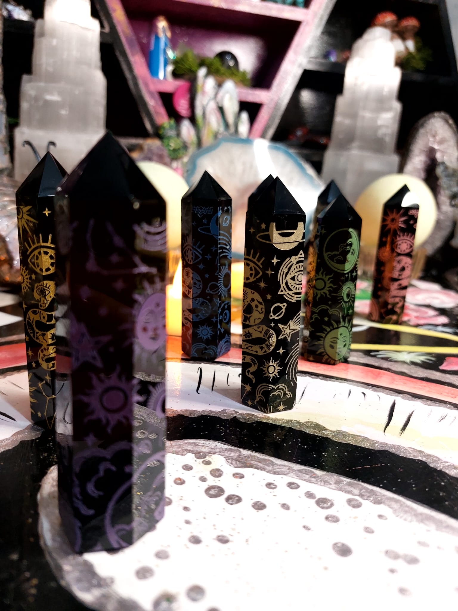Özel Kutusunda 8’Li Obsidyen Spiritüel Çakra Obelisk Set