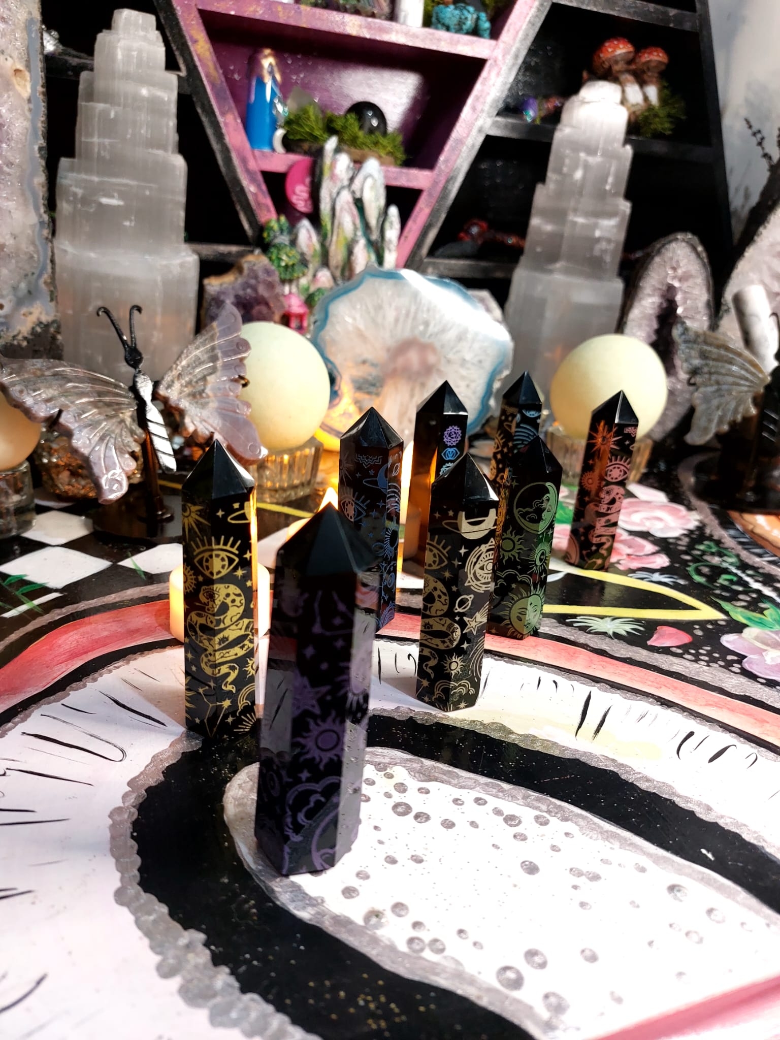 Özel Kutusunda 8’Li Obsidyen Spiritüel Çakra Obelisk Set