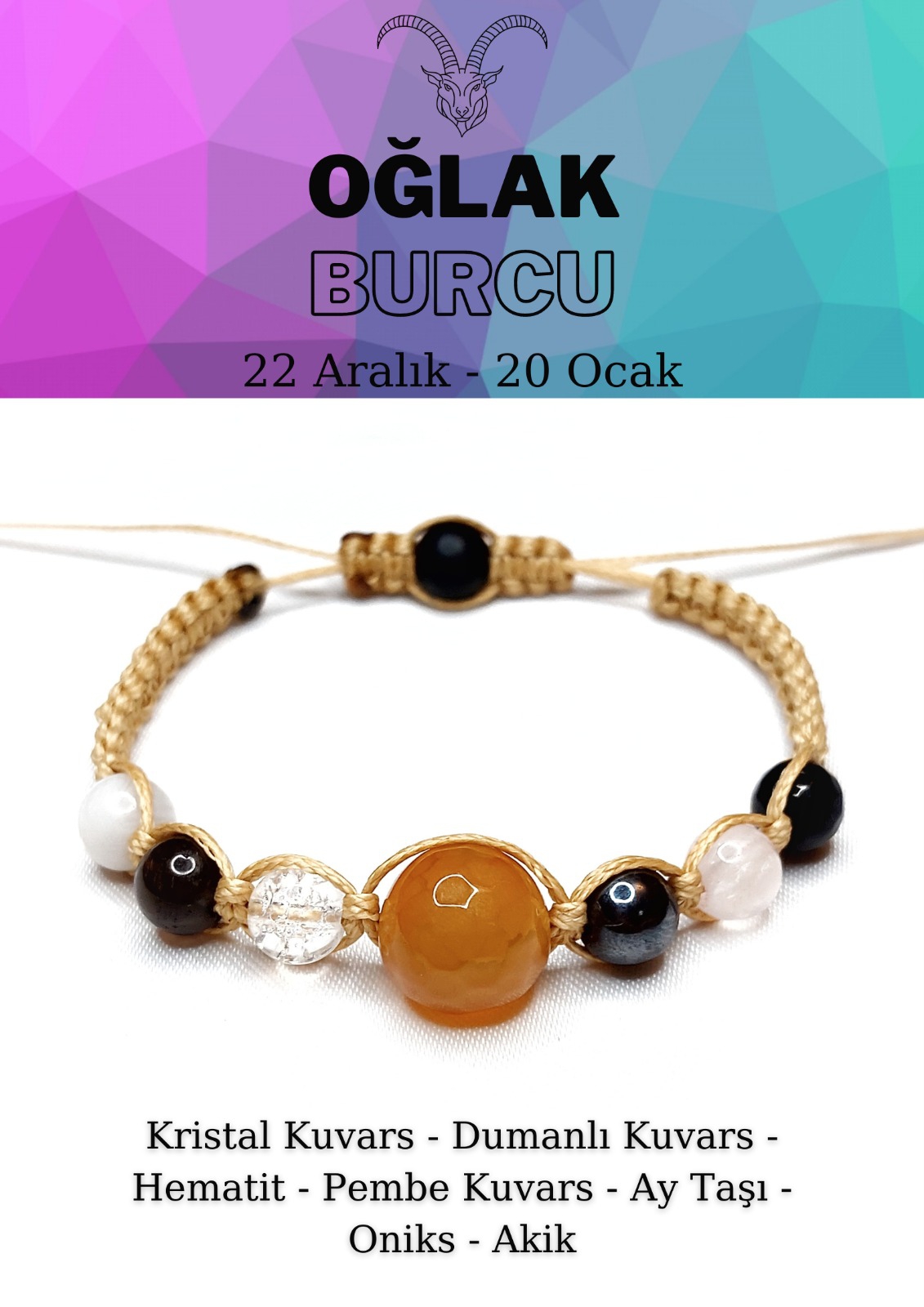 Oğlak Burcu Bohem Ayarlanabilir Unisex Bileklik