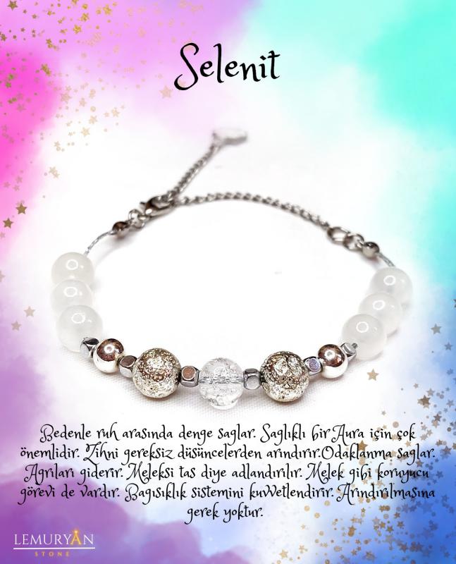 Selenit (Saten Spar)- Gold Lavtaşı- Necef Kadın Bileklik 