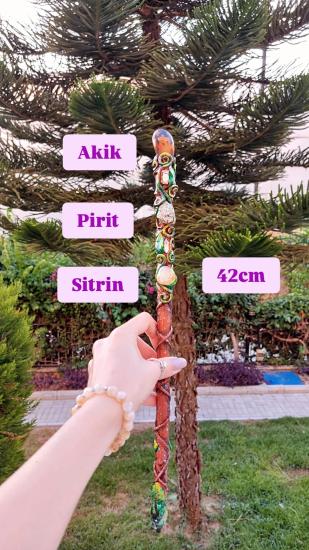 Akik - Sitrin - Pirit Para Mıknatısı Enerji Değneği (Asa)