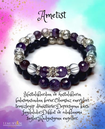 Ametist - Necef - Silver Lavtaşı Sevgili Bilekliği