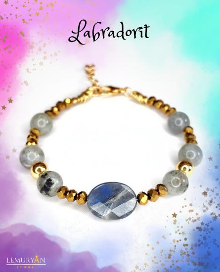 Labradorit & Gold Kristal Tasarım Tel Bilezik