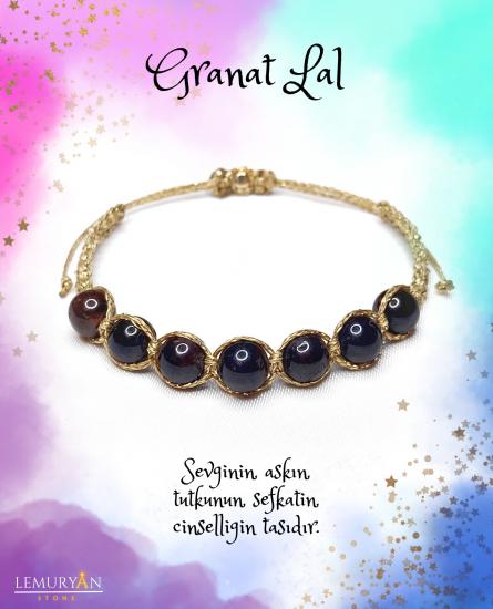 Granat Lal Gold Ayarlanabilir Bileklik