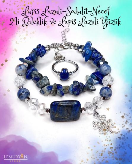 Lapis Lazuli - Sodalit - Necef 2’li Bileklik ve Lapis Lazuli Yüzük Set