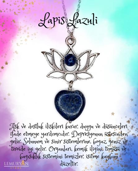 Lapis Lazuli Kalp Lotus Kolye 