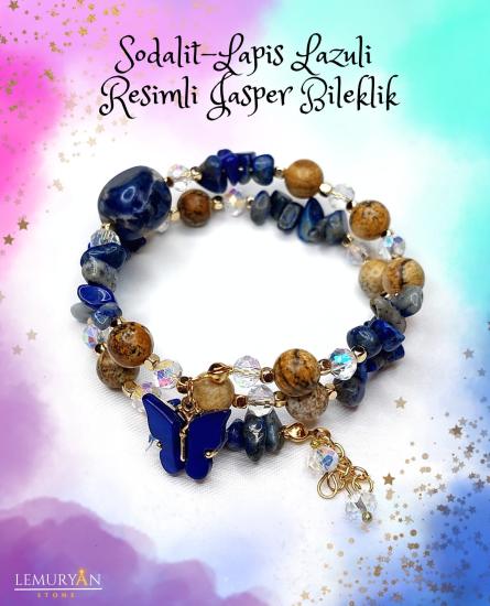 Sodalit - Lapis Lazuli -Resimli Jasper Bileklik