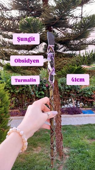 Şungit - Obsidyen - Siyah Turmalin Enerji Değneği (Asa)